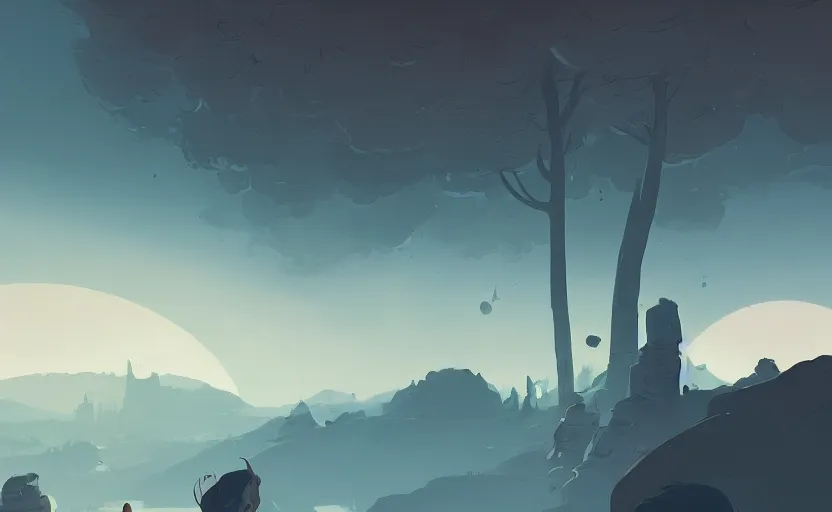 Image similar to scenic environment cinematic deeper meaning illustration by atey ghailan and muira kentaro, trending on artstation