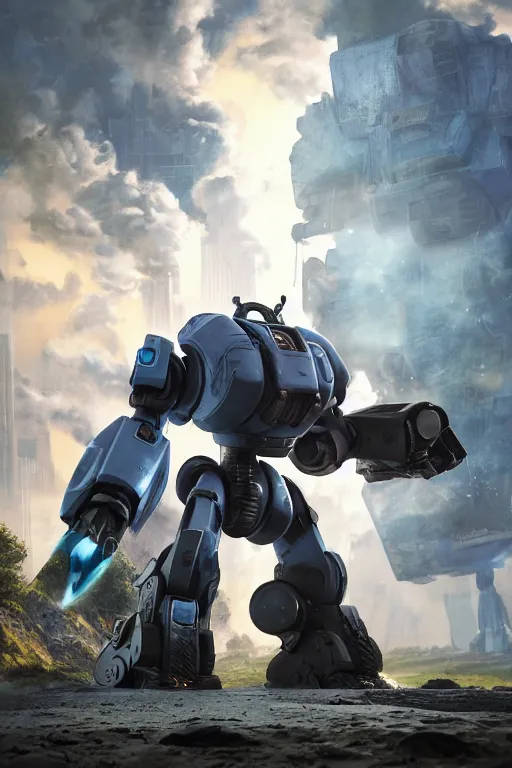 Image similar to mechwarrior 5 : mercenaries mech megaman transformer robot boss tank engine game octane render, 4 k, hd 2 0 2 2 3 d cgi rtx hdr style chrome reflexion glow fanart, global illumination ray tracing hdr fanart arstation by ian pesty by jesper ejsing pixar and disney unreal zbrush central hardmesh