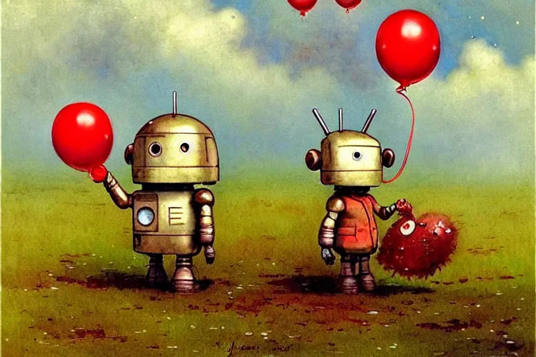 Prompt: adventurer ( ( ( ( ( 1 9 5 0 s retro future robot android mouse holding a red balloon. muted colors. swamp mushrooms island, lillie pads ) ) ) ) ) by jean baptiste monge!!!!!!!!!!!!!!!!!!!!!!!!! chrome red