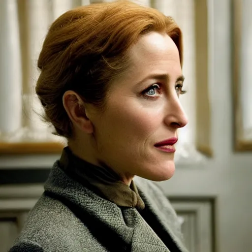 Image similar to Gillian Anderson playing Daniel Plainview in There Will Be Blood