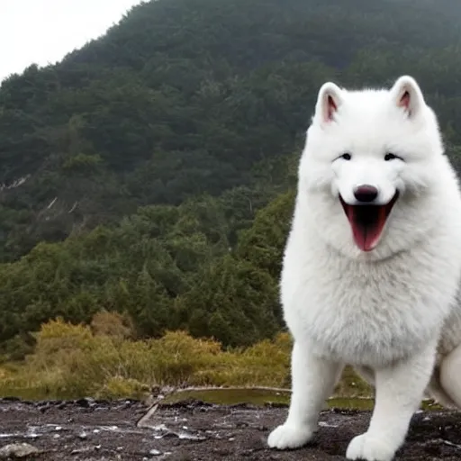 Image similar to godzilla, except he's a samoyed