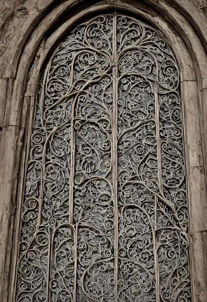 Image similar to photo of a beautiful window, intricate details, art nouveau, iron frame, skyrim