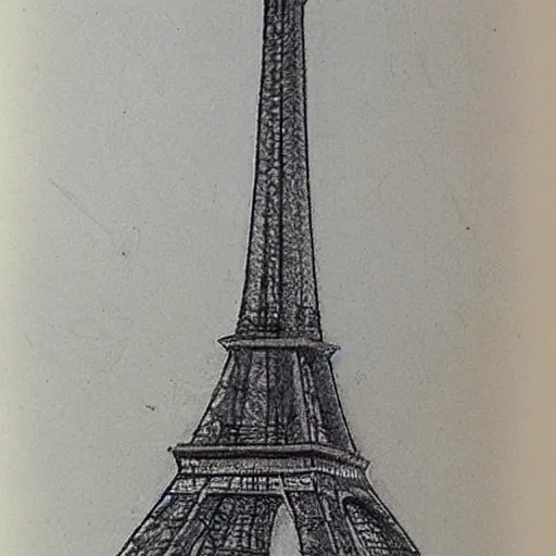 Prompt: reject design for the eiffel tower, old architect drawing