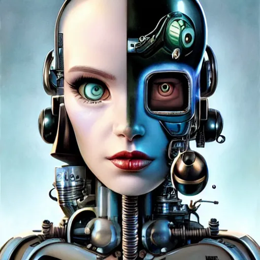 Image similar to Lofi portrait of cyborg, Pixar style by Joe Fenton and Stanley Artgerm and Tom Bagshaw and Tim Burton