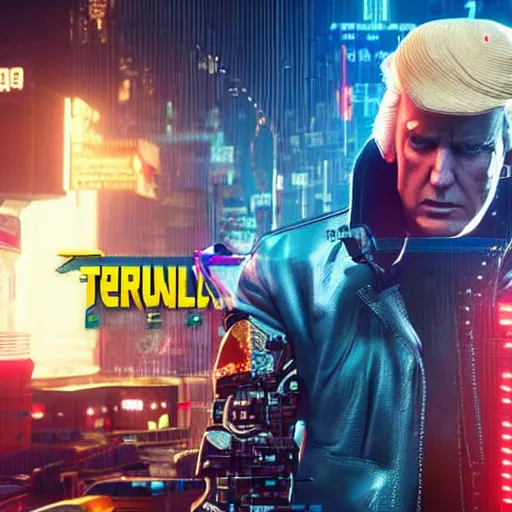 Image similar to Donald Trump in Cyberpunk 2077