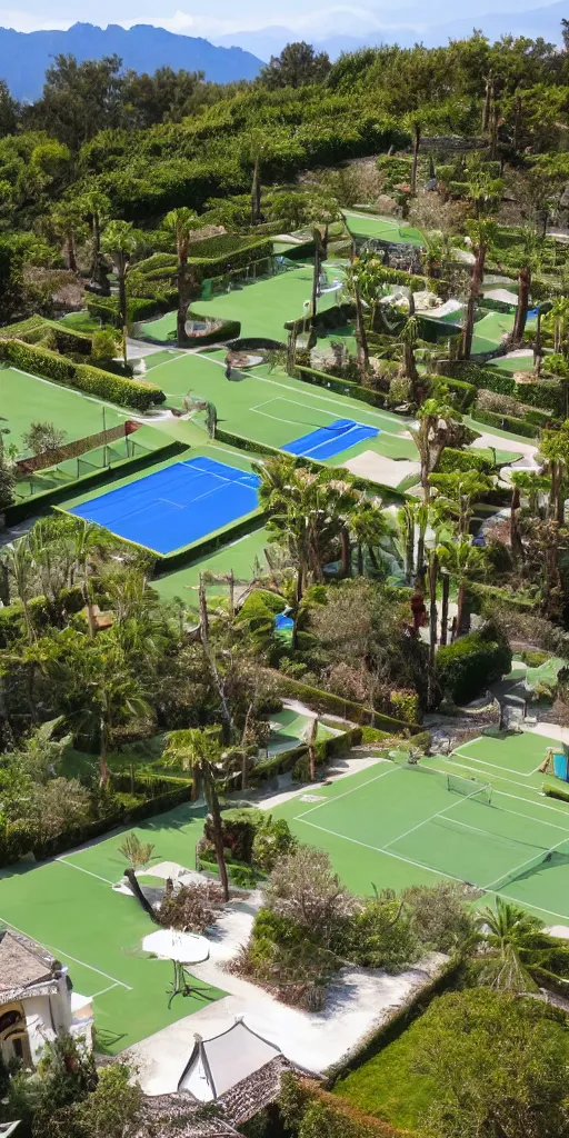 Image similar to In the resort between mountains and seas, British aristocratic castle style tennis courts