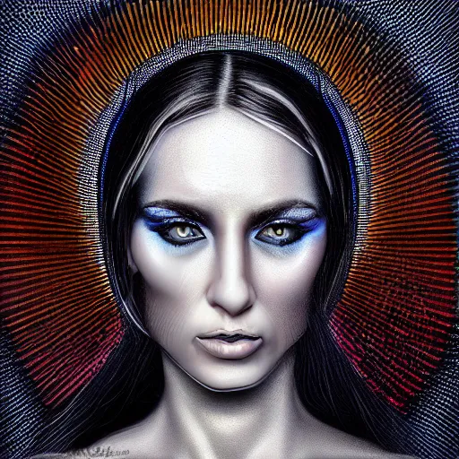 Image similar to hyperrealism mythological portrait of techno goddess, highly detailed, digital painting, illustrations