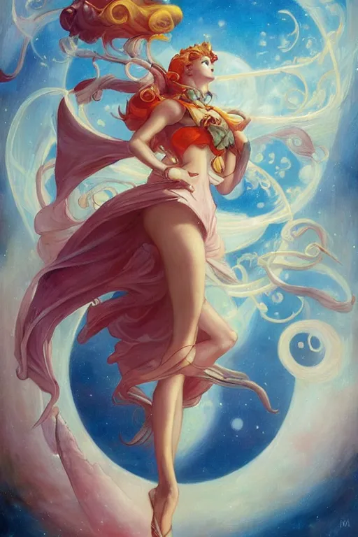 Image similar to Sailor Moon by Peter Mohrbacher in the style of Gaston Bussière, Art Nouveau