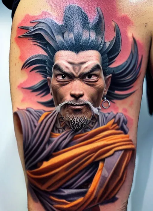 Prompt: highly detailed portrait of sangoku, photographic realistic background, by greg rutkowski, by greg tocchini, by joe fenton, by nikkohurtado, by stevebutchertattoos, by den _ yakovlev, by niki 2 3 gtr, by sivak _, by tonysantos _ tattoo, trending on instagram, award winning details