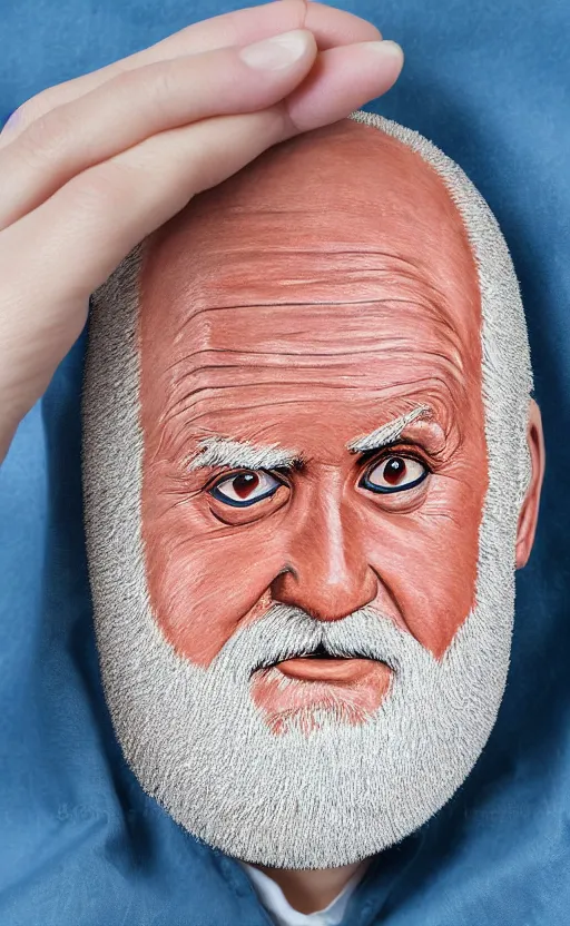 Prompt: portrait of hide the pain harold, accurate and detailed, round face, earnest, stock photo, Nikon 50mm f/1.8G, artgerm, studio ghibli