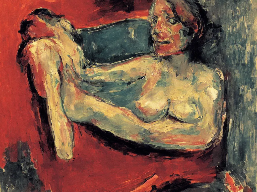 Prompt: woman in a bathtub. Painting by Frank Auerbach