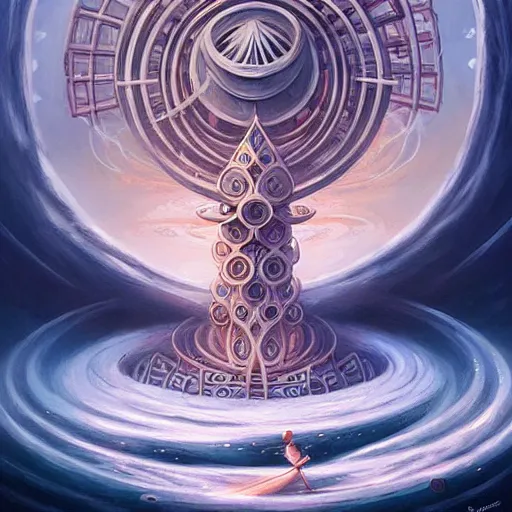 Image similar to Giant Floating Circular Ancient Sacred Calligraphy Structure by Peter Mohrbacher