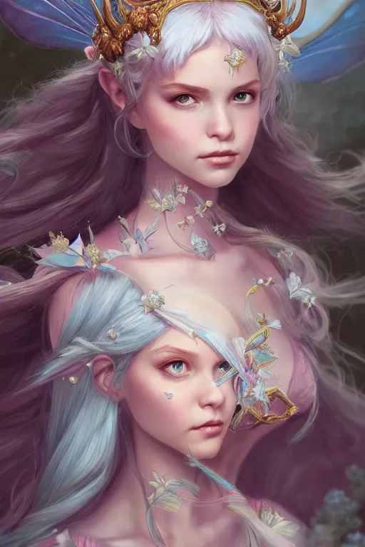 Image similar to fairy princess, highly detailed, d & d, fantasy, highly detailed, digital painting, trending on artstation, concept art, sharp focus, illustration, art by artgerm and greg rutkowski and fuji choko and viktoria gavrilenko and hoang lap