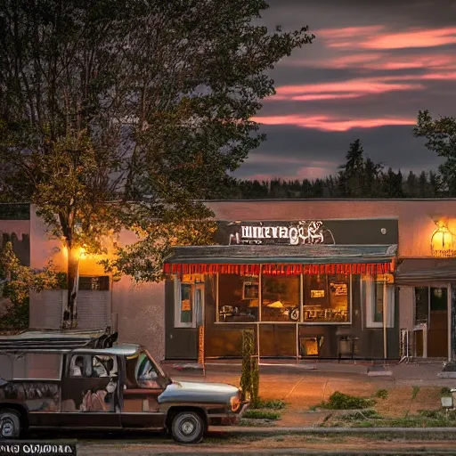 Image similar to a delicious coffee, a great view, dramatic colored lighting, mysterious ambiance : : gregory crewdson photo style : : nikon d 8 1 0, ƒ / 2. 5, focal length : 8 5. 0 mm, exposure time : 1 / 8 0 0, iso : 2 0 0