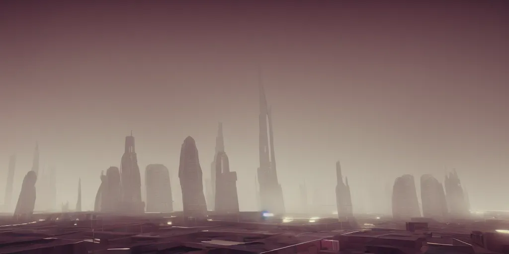 Prompt: a low poly object of a futuristic city, thick fog, elegant, moody, unreal engine