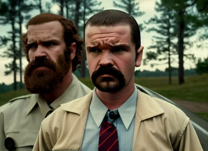 Image similar to film still of jim hopper as dustin henderson in stranger things, 8 k