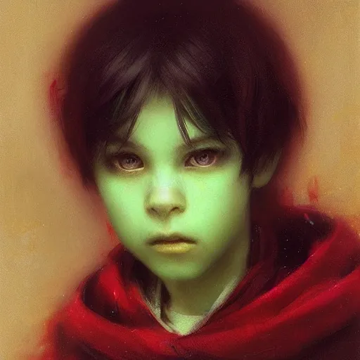Image similar to a young boy of just 14 with snow white hair and glowing green eyes who can walk through walls, disappear, and fly. Ruan Jia