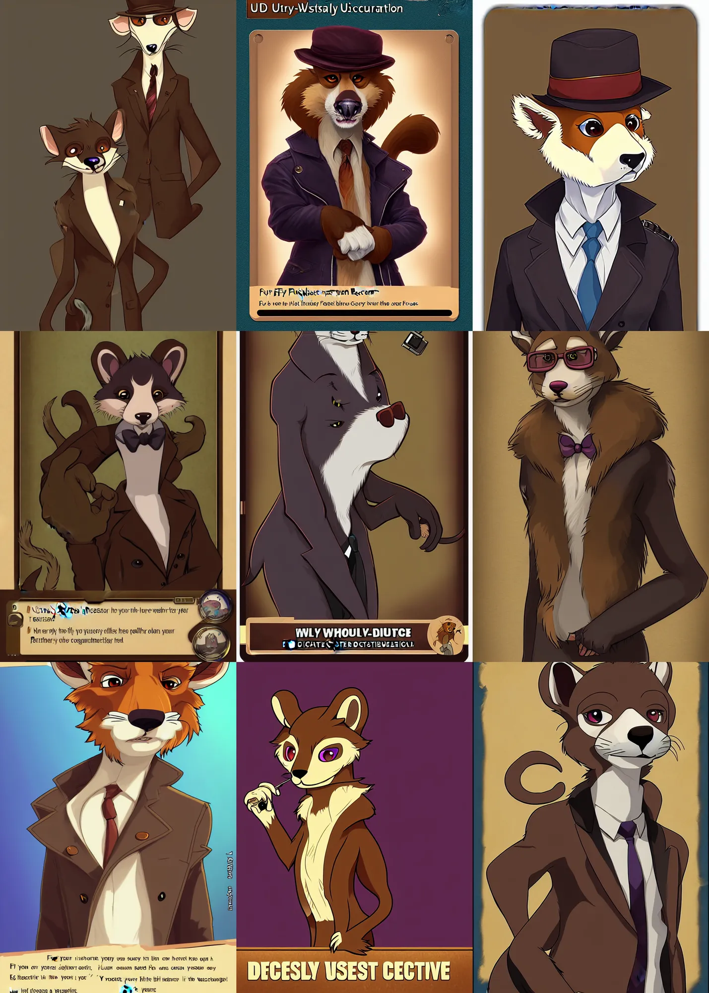 Prompt: furry - weasel - detective - fursona uhd ue 5 visual novel pc game expression portrait art card