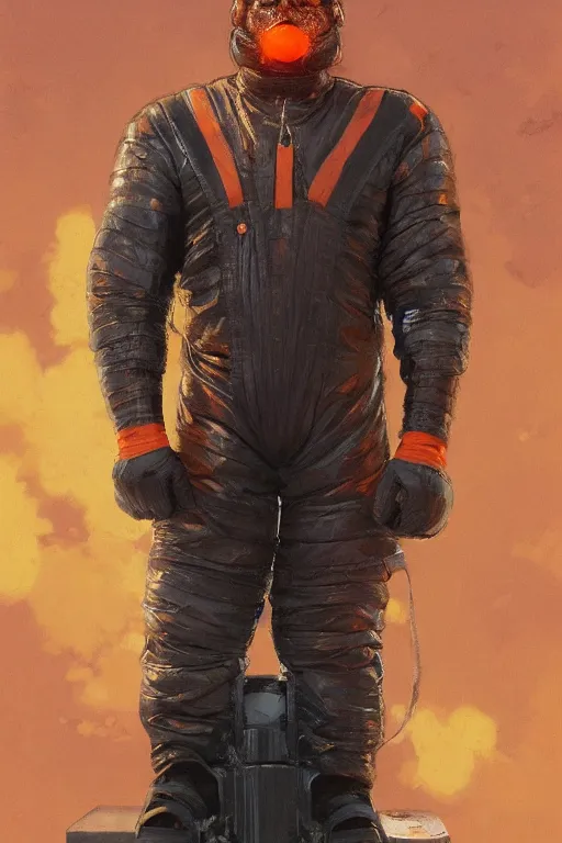 Prompt: upper body portrait of a stocky old black man with orange hair wearing leather spacesuit, detailed, illustration by normal rockwell, artstation character art, john william waterhouse, concept art, greg rutkowski