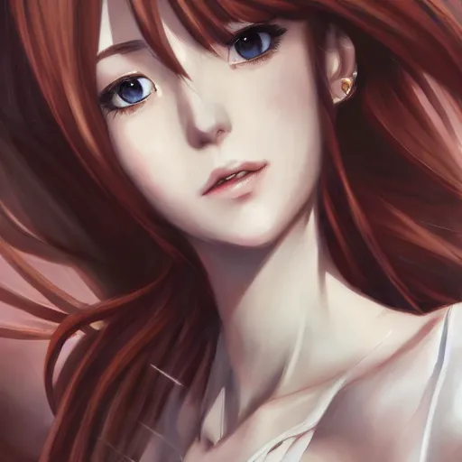 Image similar to kurisu makise, elegant, ultra highly detailed, digital painting, smooth, sharp focus, artstation, top-down shot, art by Ina Wong