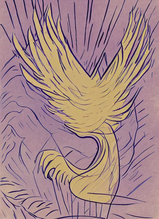 Prompt: white phoenix on salt mountain simple background simplified design geometric graphic design Henri de Toulouse-Lautrec style