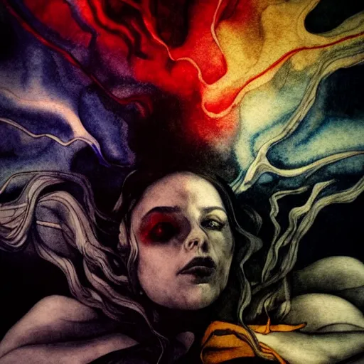 Image similar to the energy of dreams, 8 k resolution, beautiful, dark ambient, neoplasticism art, goth, marvel comics dslr hdr, art by artemisia gentileschi, water color, artstation, concept art, smooth, sharp focus, illustration, optical illusion