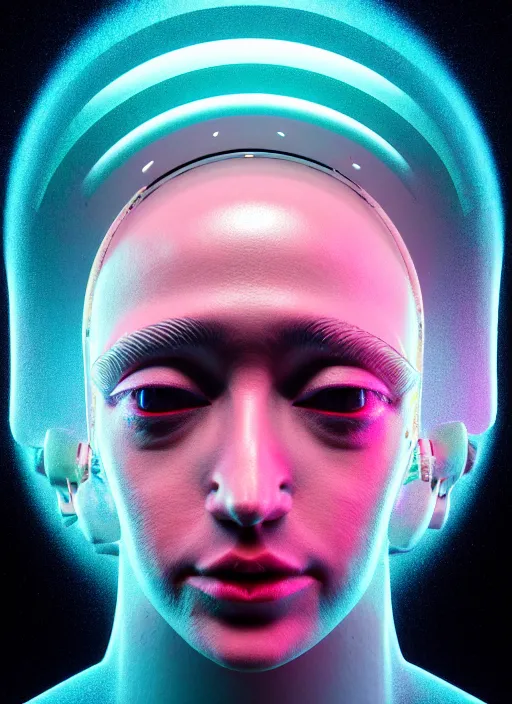 Image similar to highly detailed surreal vfx portrait of a 3 d head made of speaker stacks. 🔈 polyphonic pulse projections, liquid light, metallic, galactic, crystalline edges, elegant, centered hyperrealistic, octane render, inspired by james jean, okuda sam miguel, android jones, beeple, rhads 8 k