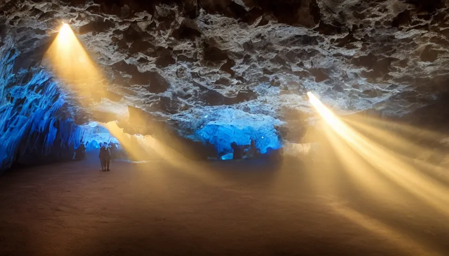 Image similar to Blue cave during the day ,god rays, incredible lighting, 4k photography award winning,