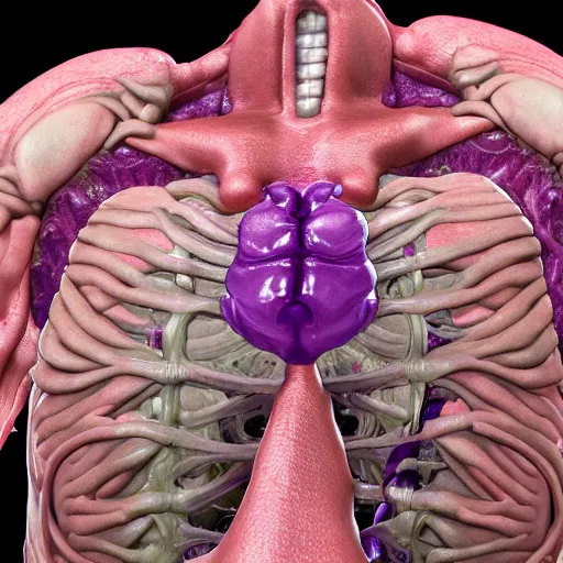 Image similar to Grimace with transparent skin and you can see the organs inside