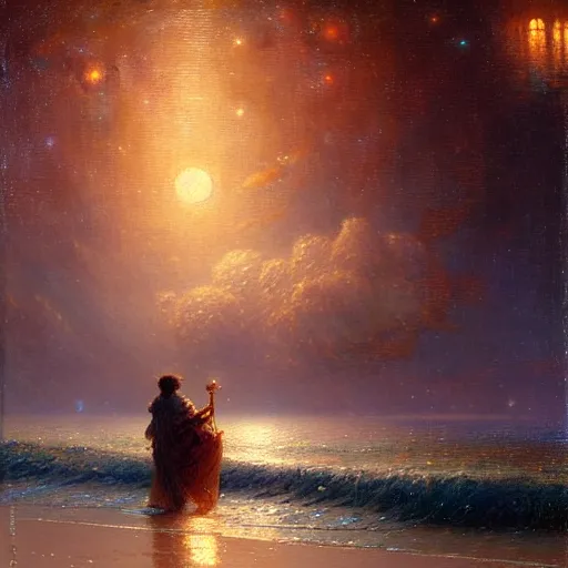 Prompt: night, the ocean, the milk way galaxy. highly detailed painting by gaston bussiere, greg rutkowski 8 k