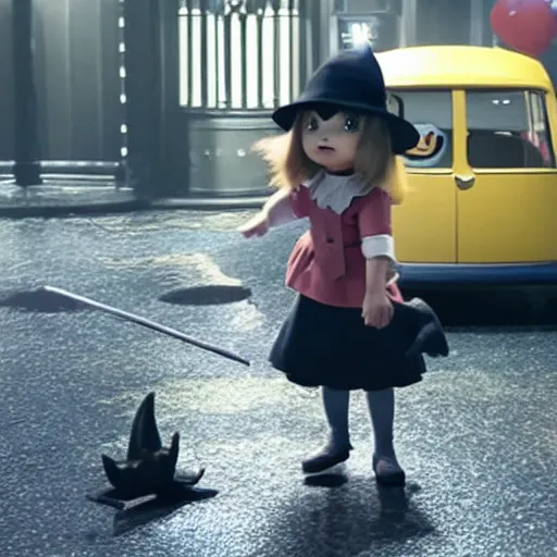 Prompt: a film still of a little witch in detective pikachu