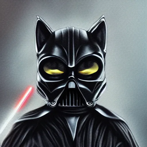 Prompt: highly detailed painting of a cat looking like darth vader, digital painting, artstation