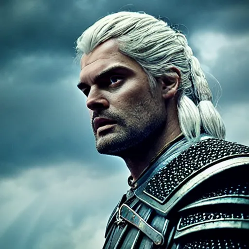 Image similar to karl urban as the witcher, 4 k, epic, cinematic, focus, movie still, fantasy, serious, extreme detail, atmospheric, dark colour