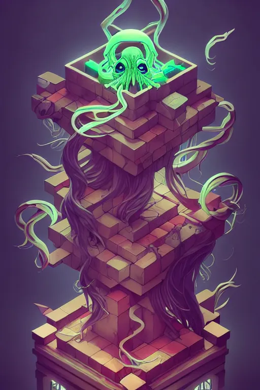 Image similar to isometric Cthulhu by Artgerm and WLOP, Pixiv