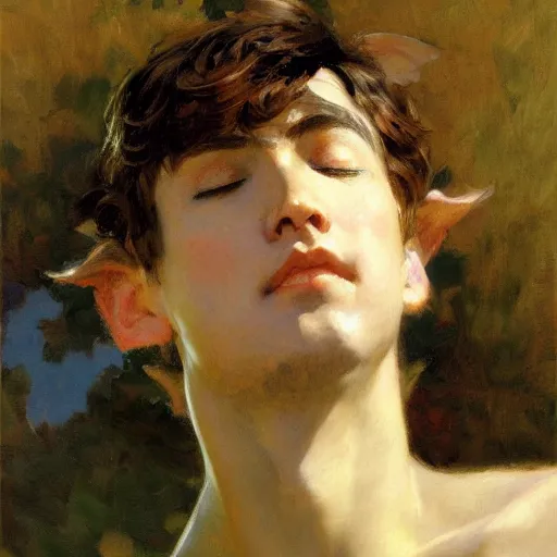 Prompt: detailed portrait of anime boy summer graceful, eyes closed, painting by gaston bussiere, craig mullins, j. c. leyendecker