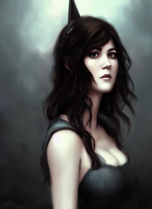 Image similar to a portrait digital painting ofmary elizabeth winstead. a gothic background. painted by artgerm, ross tran.