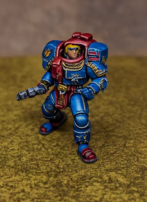 Prompt: 8 0 mm resin detailed miniature of a warhammer 4 0 k space marine running after a balloon, product introduction photos, 4 k, full body,