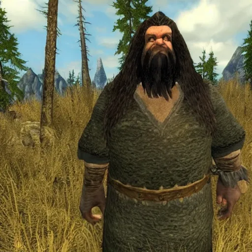 Image similar to Hagrid in the world of Skyrim in Playstation 1 graphics