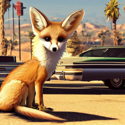 Prompt: fennec fox in gta v, cover art by stephen bliss, box art, loading screen