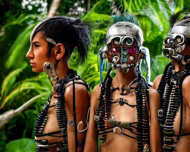 Prompt: amazonian cyborgs photographed by national geographic