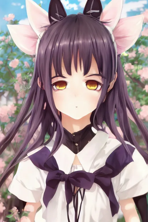 Prompt: nekopara smile fantastically detailed mouth shining eyes vn modern anime style art vibrant detailed cat ears cat girl nekomimi dress portrait shinkai makoto smiling Studio ghibli Sakimichan Kentaro Miura Stanley Artgerm Lau WLOP Rossdraws James Jean Marc Simonetti elegant highly detailed digital painting artstation Unreal Engine 4k 8k ultra HD pixiv