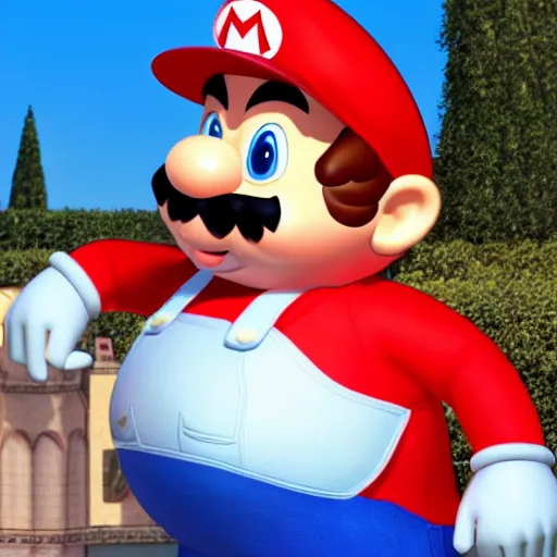 Image similar to big chungus in real life dressed like mario, super mario, big chungus, high resolution photo