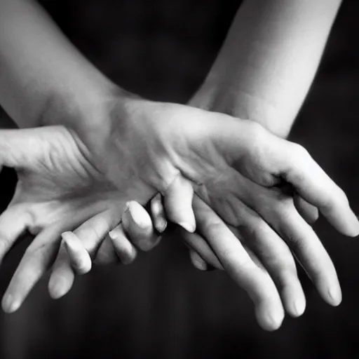 Image similar to hands with eyes, black and white, scary, hd hyper realistic