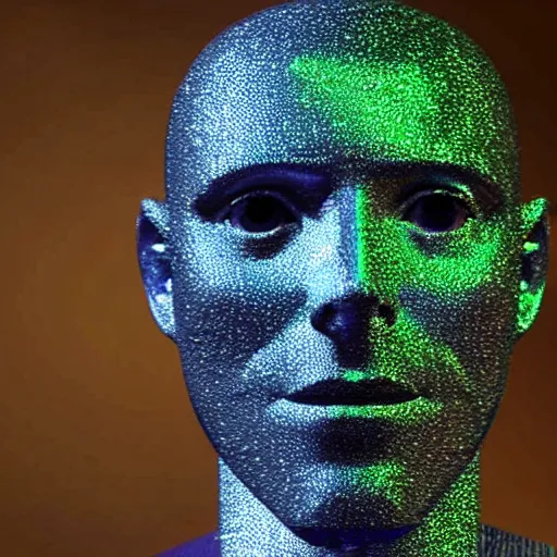 Image similar to a 3d human head made up of shiny holograms