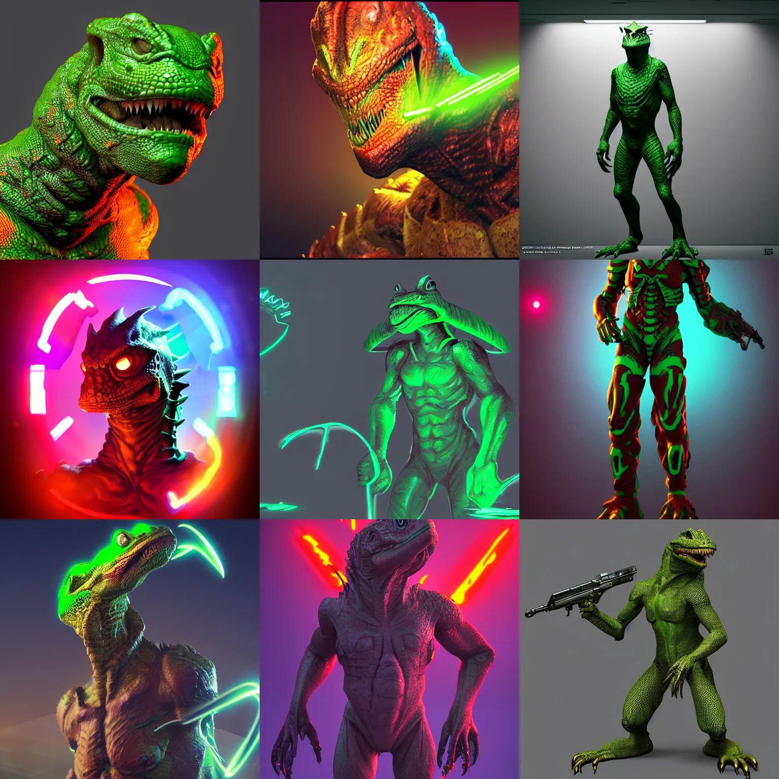 Prompt: scifi lizardman soldier, high resolution, concept art, trending on artstation, 4k, neon lighting