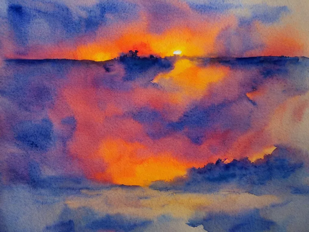 Prompt: watercolor of the most beautiful sunset ever seen
