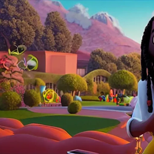 Prompt: film still of Snoop Dogg in new Pixar biopic film