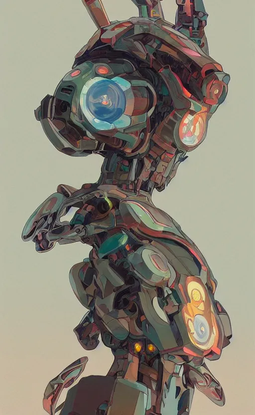Prompt: upper half portrait of colourful army mecha robot, art by hsiao - ron cheng & alphonse mucha, highly detailed, digital painting, concept art, illustration, smooth sharp focus, intricate, symmetry, blcak background, black backdrop, artstation,