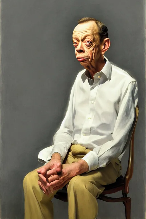 Prompt: portrait of don knotts sitting with full face full figure, in the style of expressionism, soft light, volumetric light, subsurface scattering, translucent skin, artstation, trending, andrew wyeth, jamie wyeth, john singer sargent,