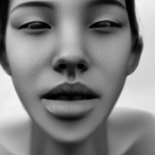 Image similar to a black and white photo of a woman's face, a hyperrealistic painting by sim sa - jeong, cg society contest winner, hyperrealism, hyper realism, ethereal, deviantart